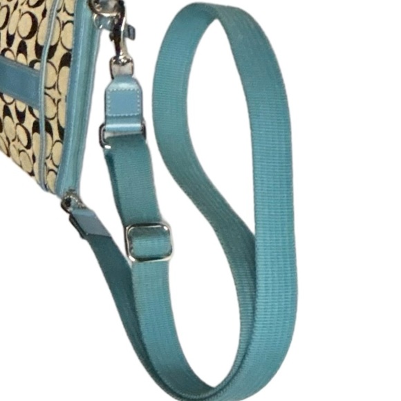 Coach Leatherware Signature Mono Canvas/Leather Crossbody/Swingpack-Tan/Blue - Picture 10 of 14